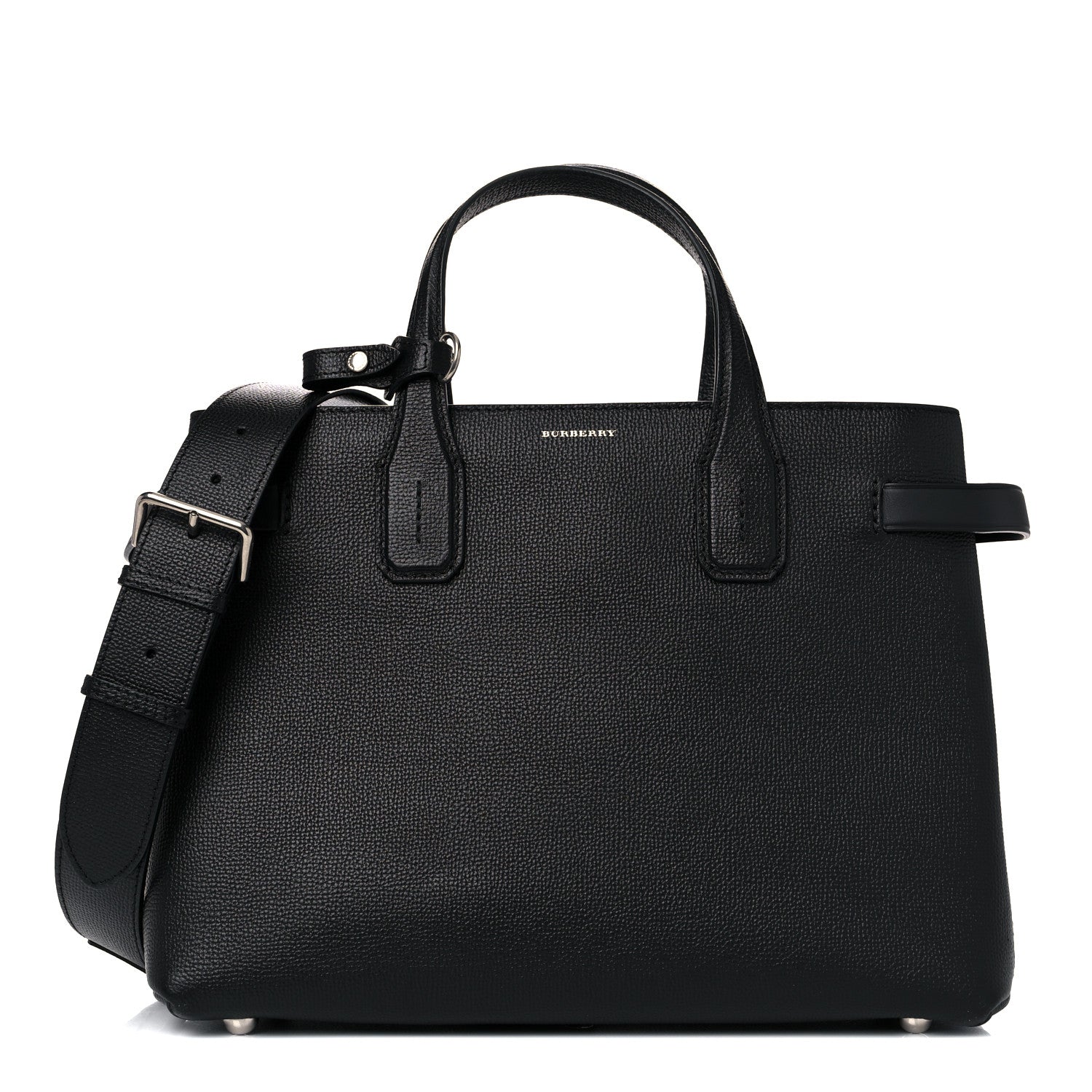 Burberry Grainy Calfskin Vintage Check Medium Banner Tote Black 1 of 13