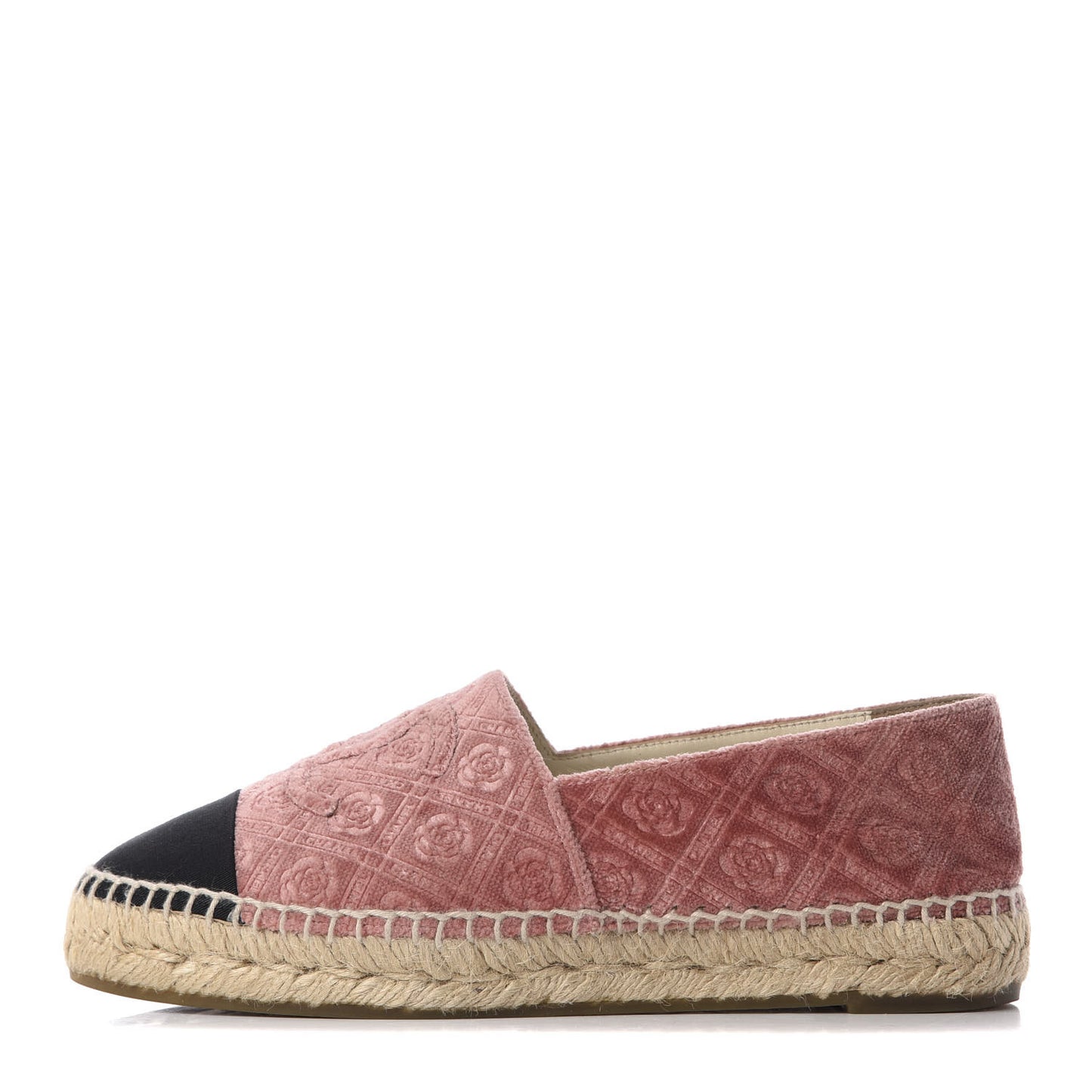 Velvet Grosgrain Quilted Camellia CC Espadrilles 37 Pink Black