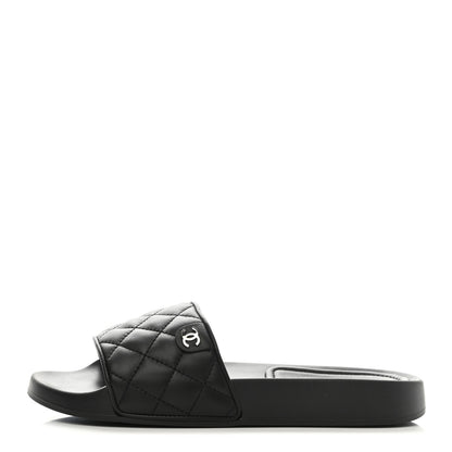 Chanel Lambskin Quilted CC Mules Sandals 37 Black 1 of 8
