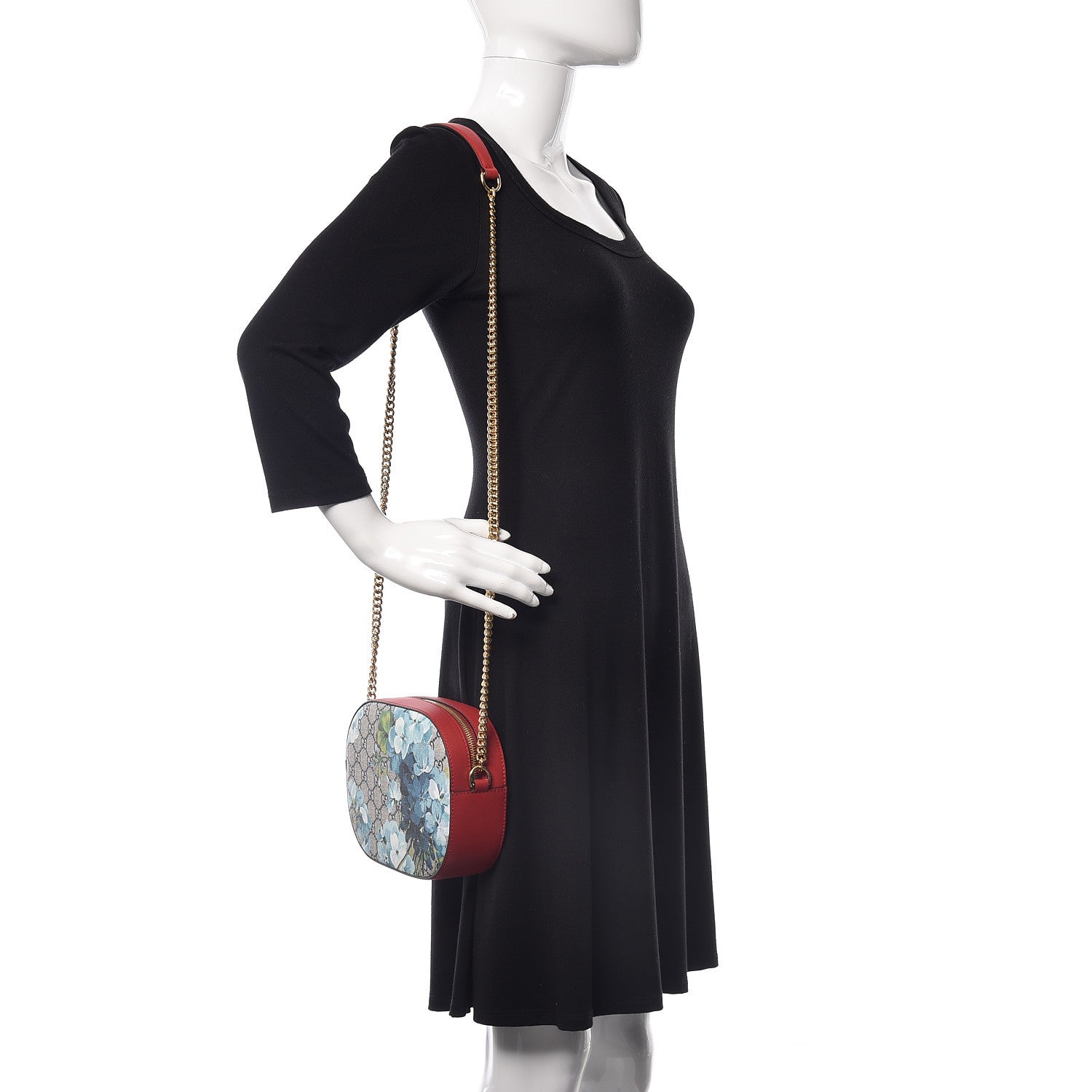 Gucci GG Supreme Monogram Blooms Mini Chain Shoulder Bag Beige Blue Navy Hibiscus Red 2 of 9