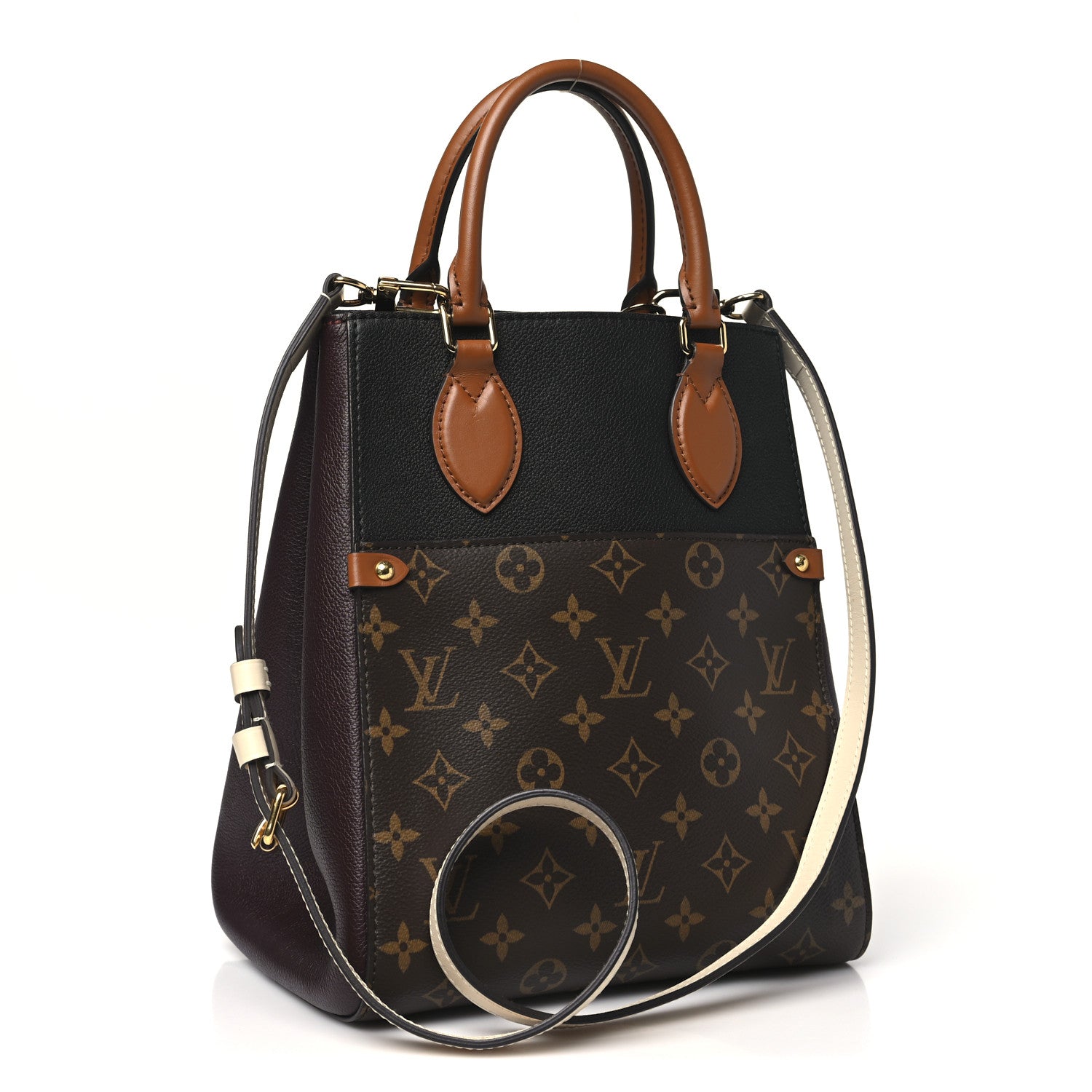 Louis Vuitton Calfskin Monogram Fold Tote MM Black Wine Cream 2 of 8