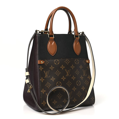 Louis Vuitton Calfskin Monogram Fold Tote MM Black Wine Cream 2 of 8