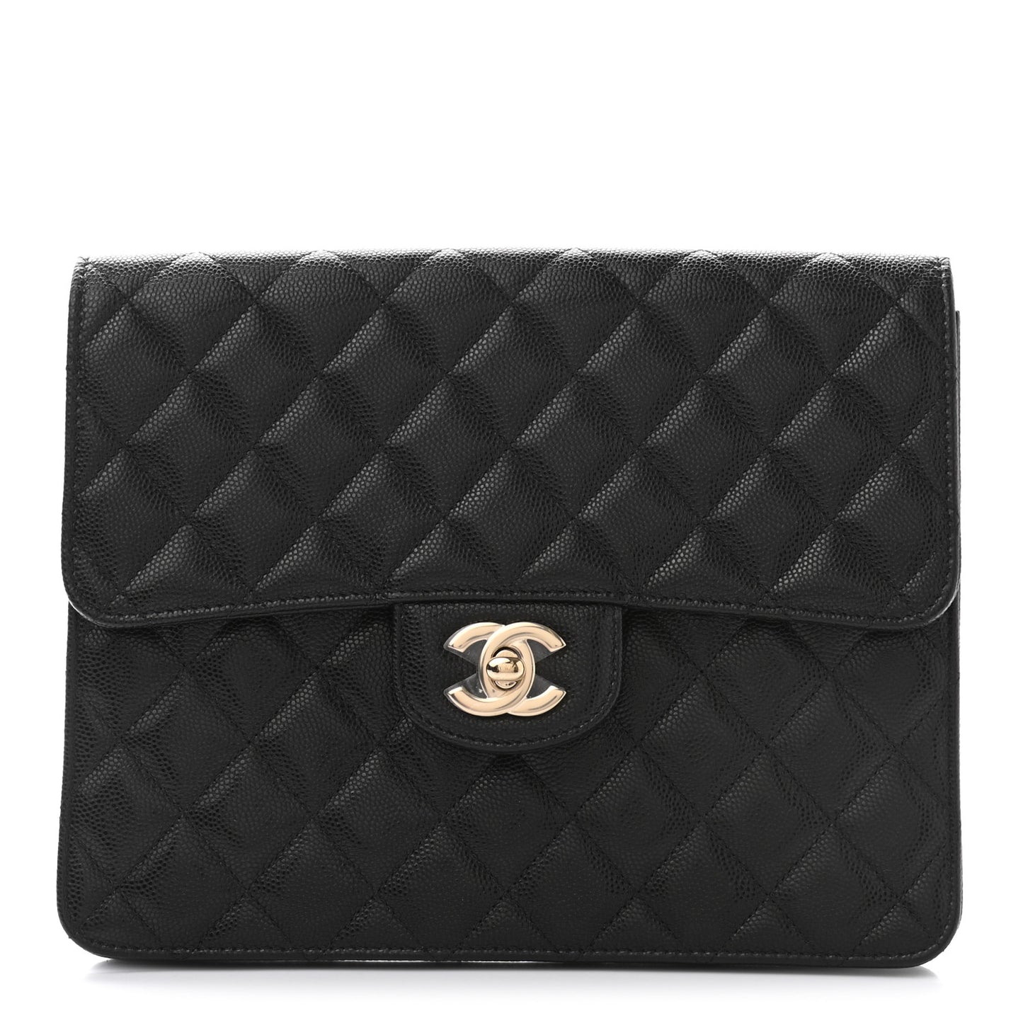 Caviar Quilted Square Flap Clutch Black