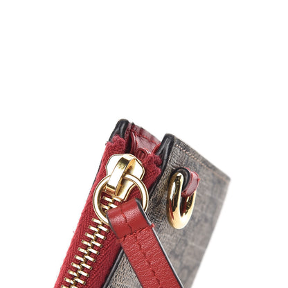 Gucci GG Supreme Monogram Mystic Cat Patch Zip Around Card Case Wallet Beige Hibiscus Red 9 of 11