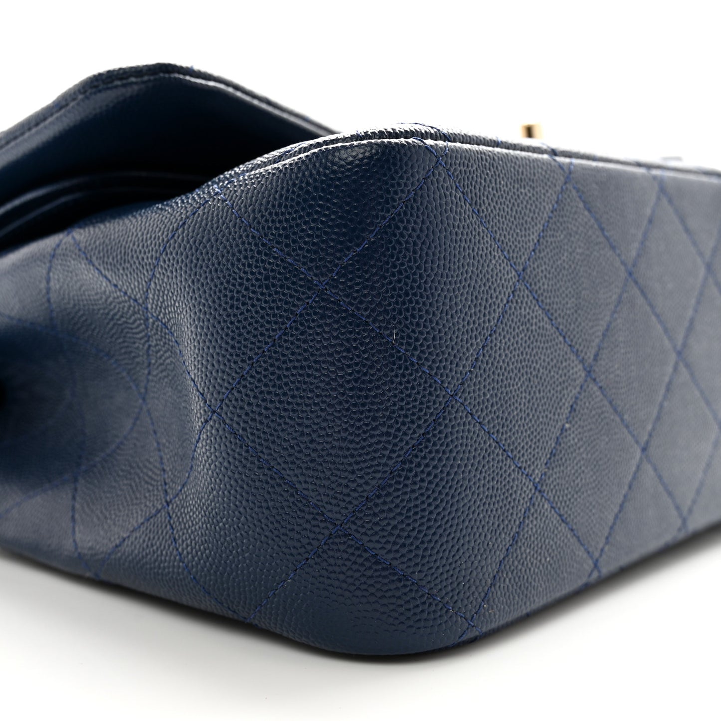 Caviar Quilted Jumbo Double Flap Navy Blue