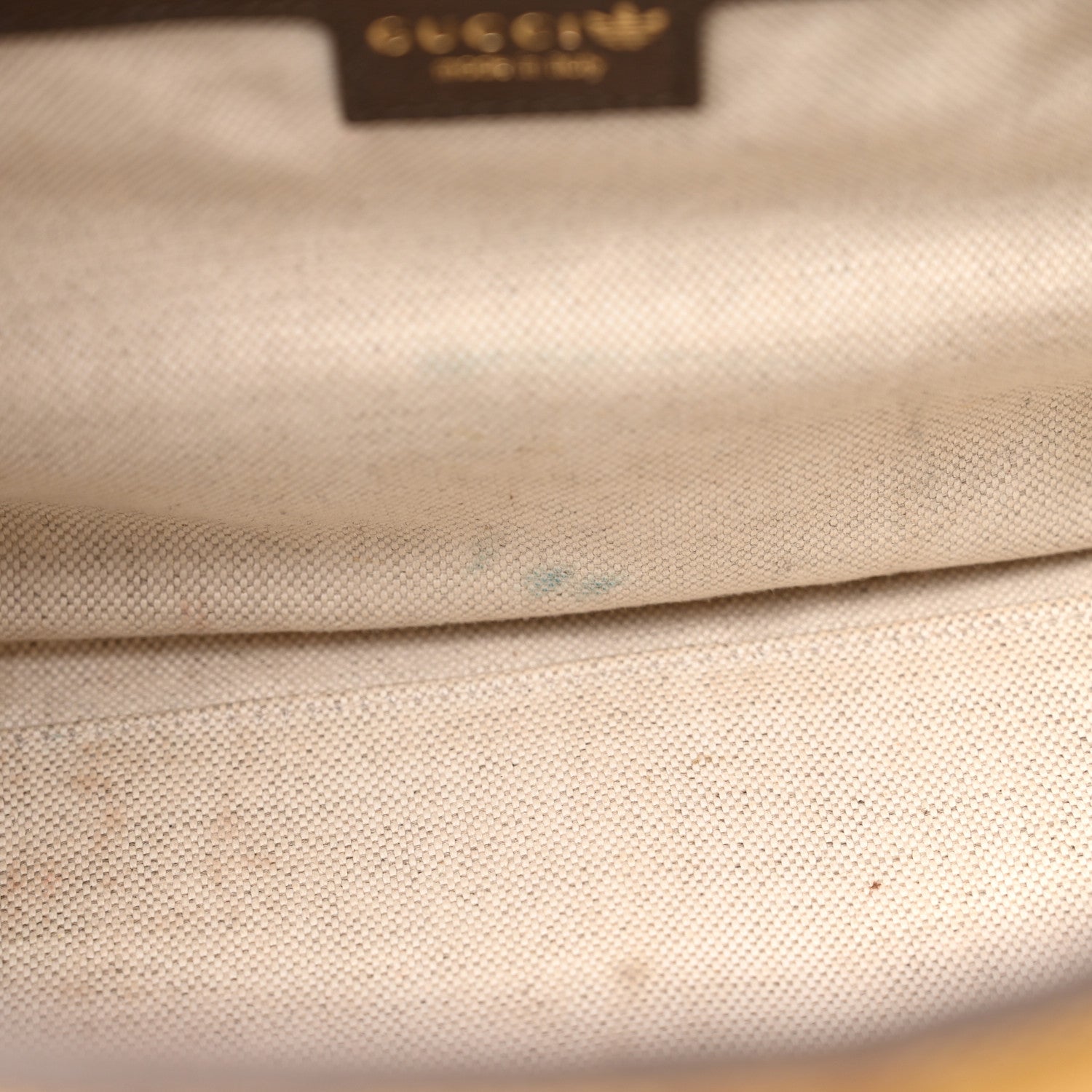 Gucci X ADIDAS Crystal Vintage Monogram Textured Dollar Calfskin Web Trefoil Logo Mini Bowling Bag Mid Natural Nut Off White New Acero 13 of 14