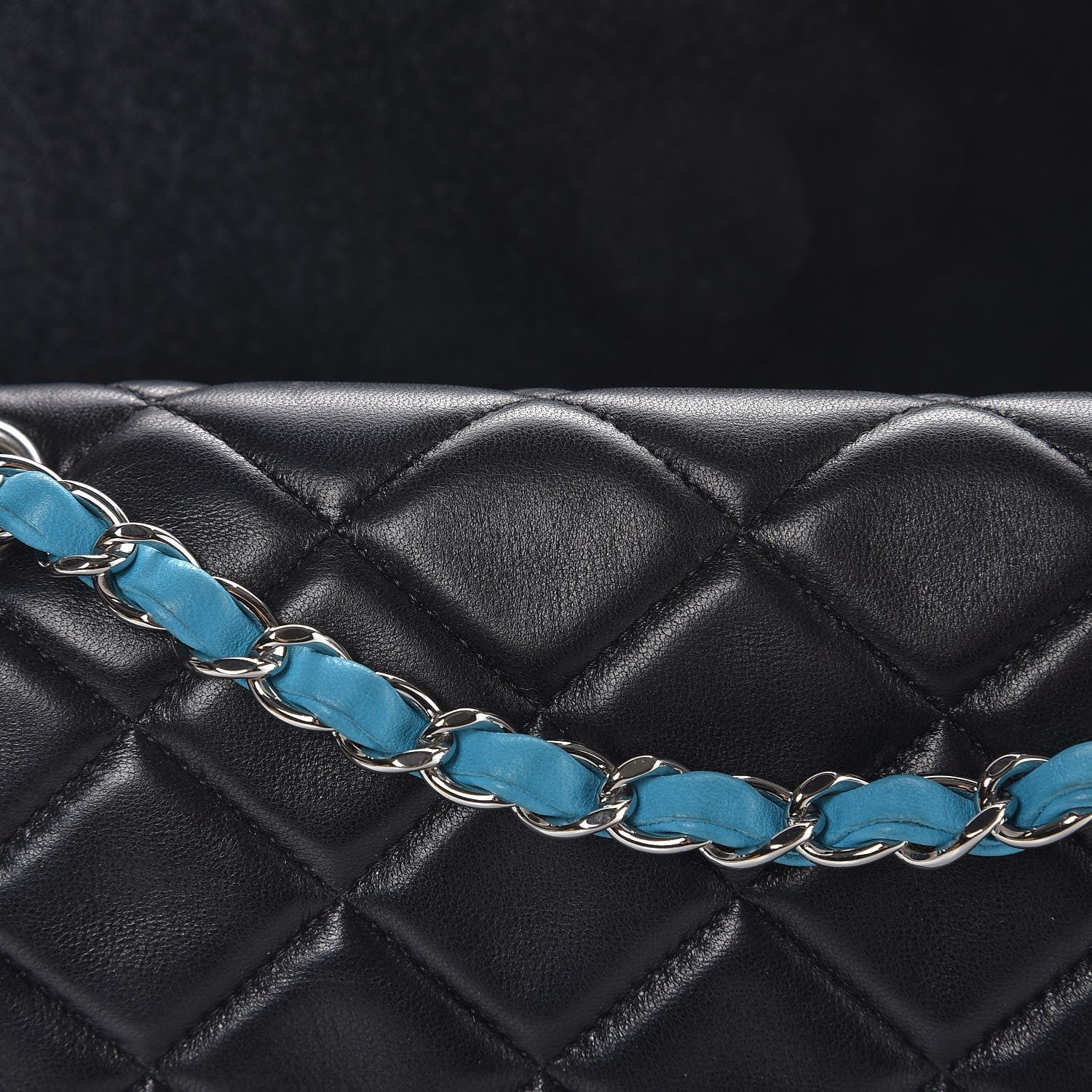 Chanel Lambskin Quilted Medium Double Flap Black Turquoise 9 of 13