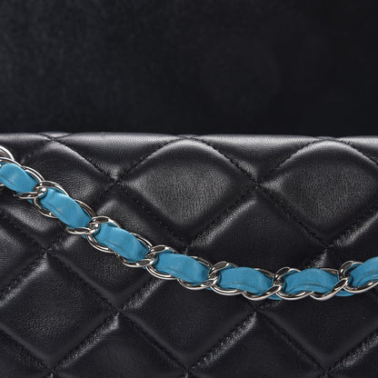 Chanel Lambskin Quilted Medium Double Flap Black Turquoise 9 of 13