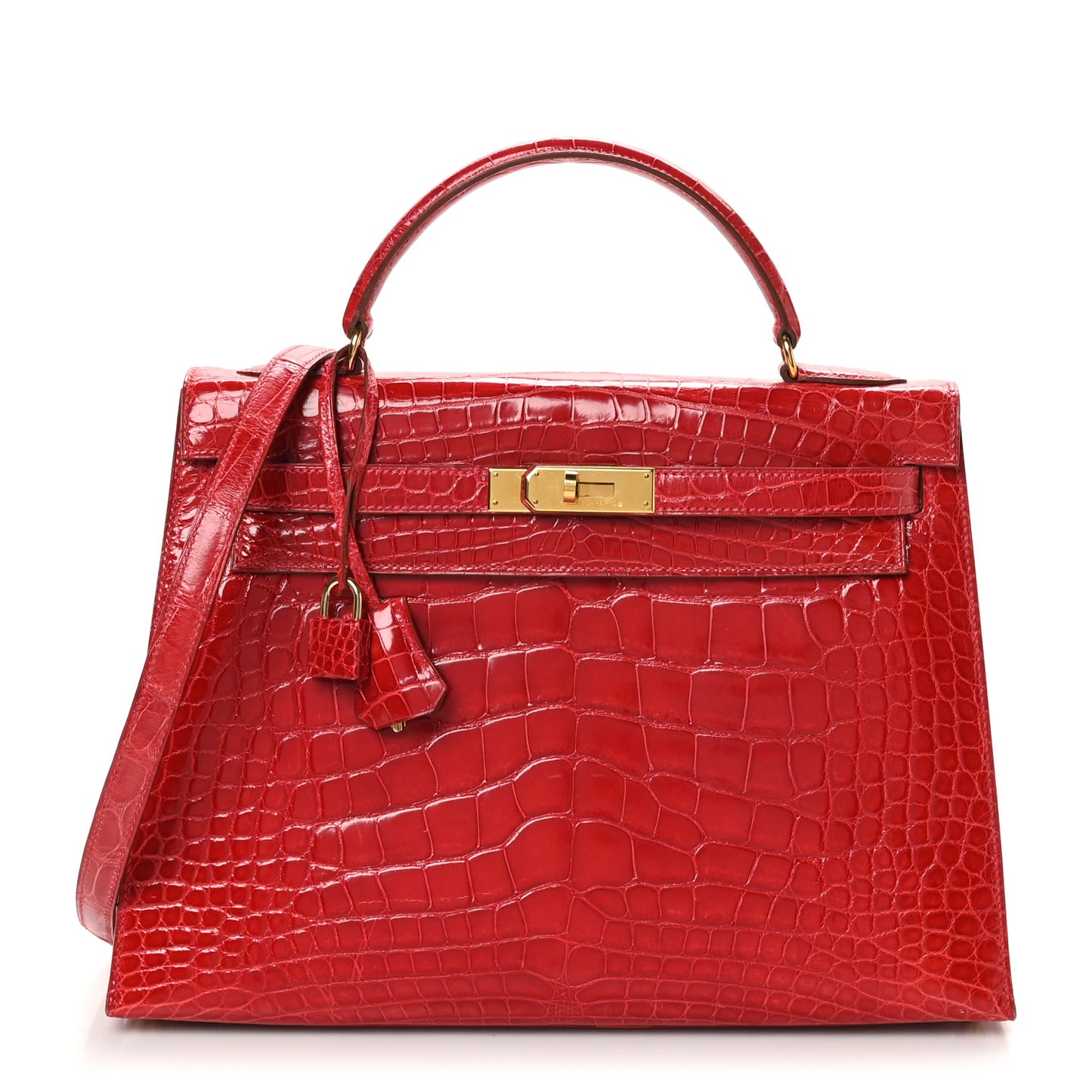 Shiny Alligator Kelly Sellier 32 Rouge Vif