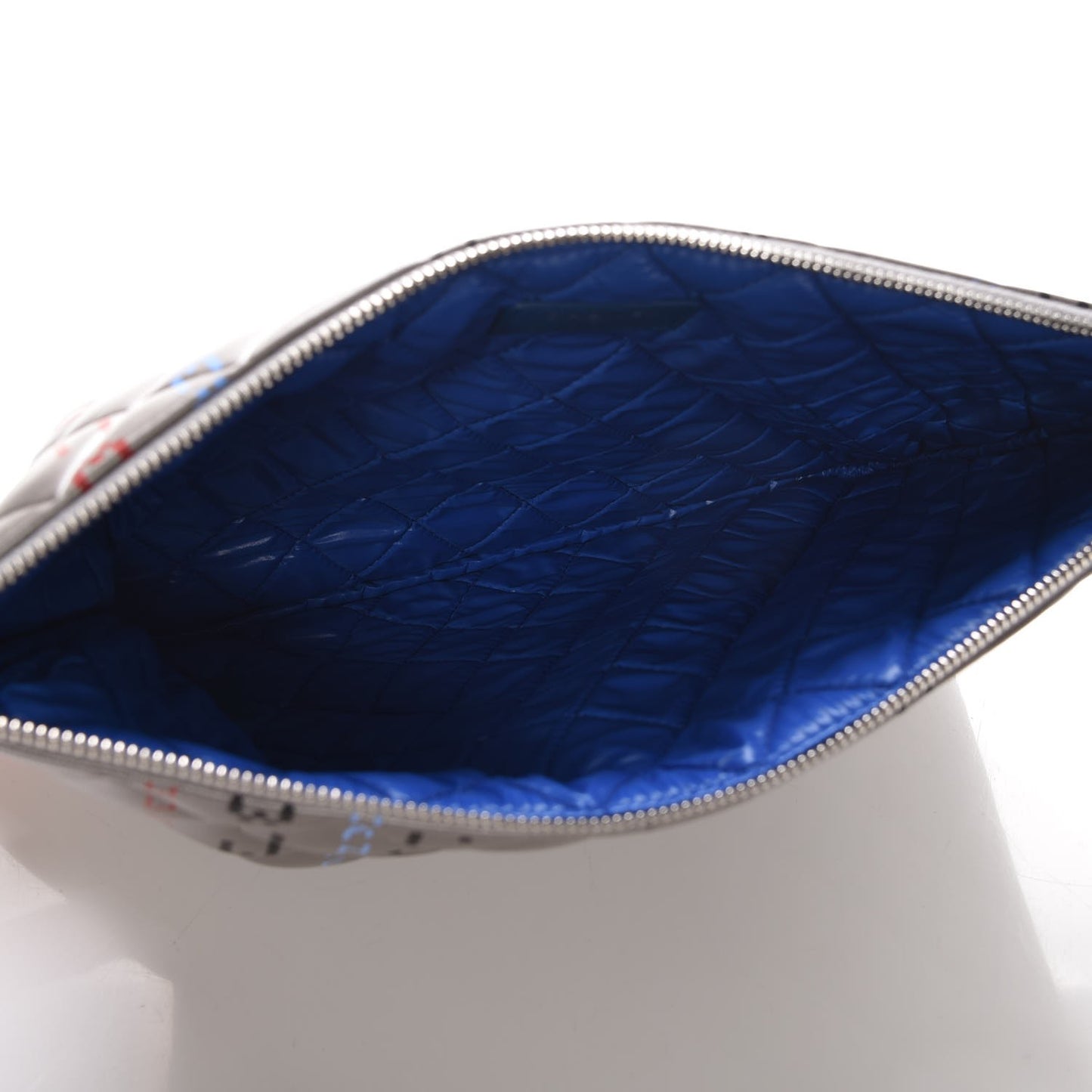 Metallic Lambskin Quilted Medium Data Center Cosmetic Case Silver