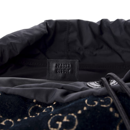 Gucci Velvet GG Monogram Web Medium Double Buckle Backpack Blue Beige Black 6 of 9