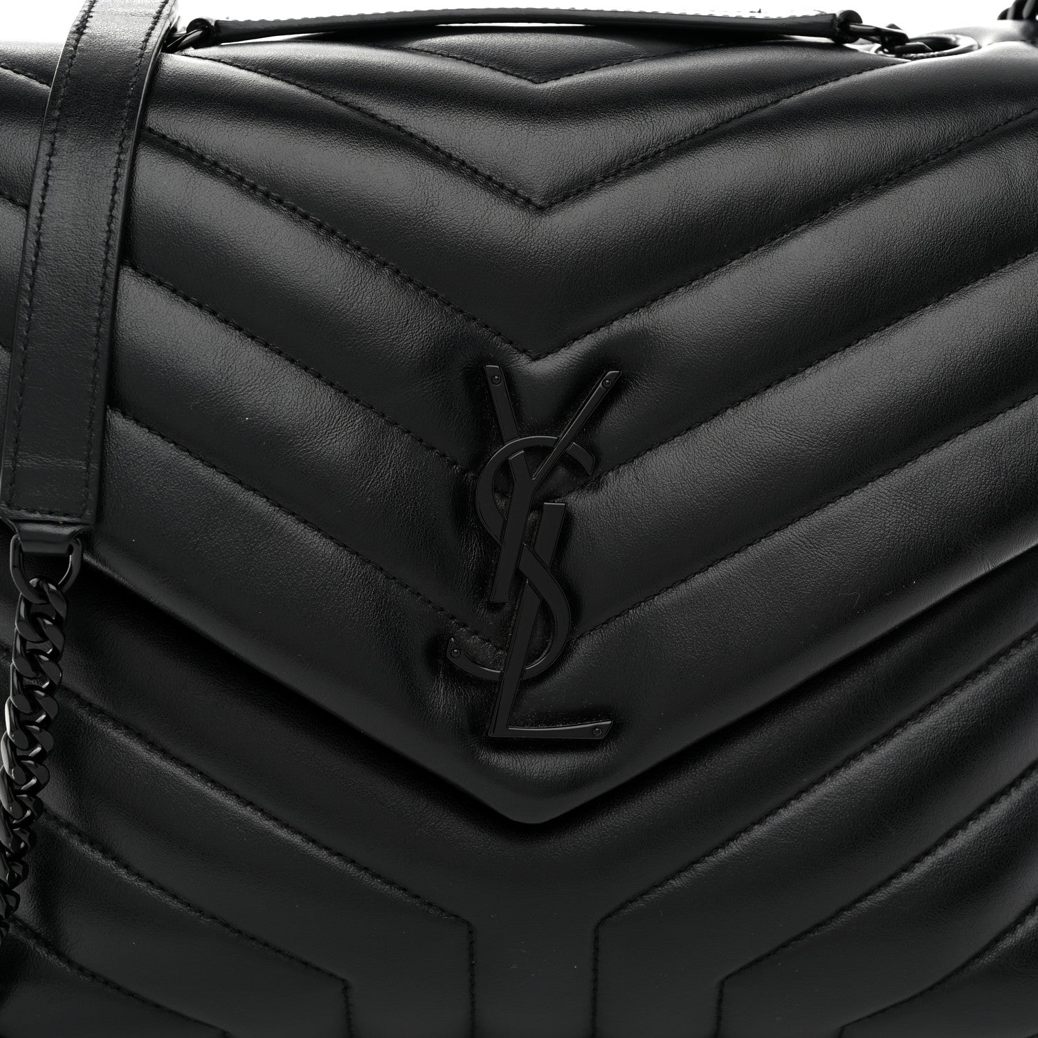 Saint Laurent Calfskin Y Quilted Monogram Monochrome Medium Loulou Chain Satchel Black 10 of 14