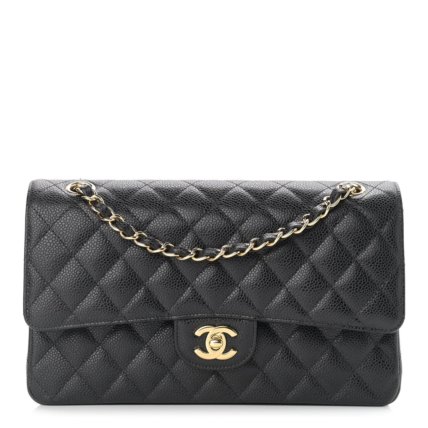 Caviar Quilted Medium Double Flap Black