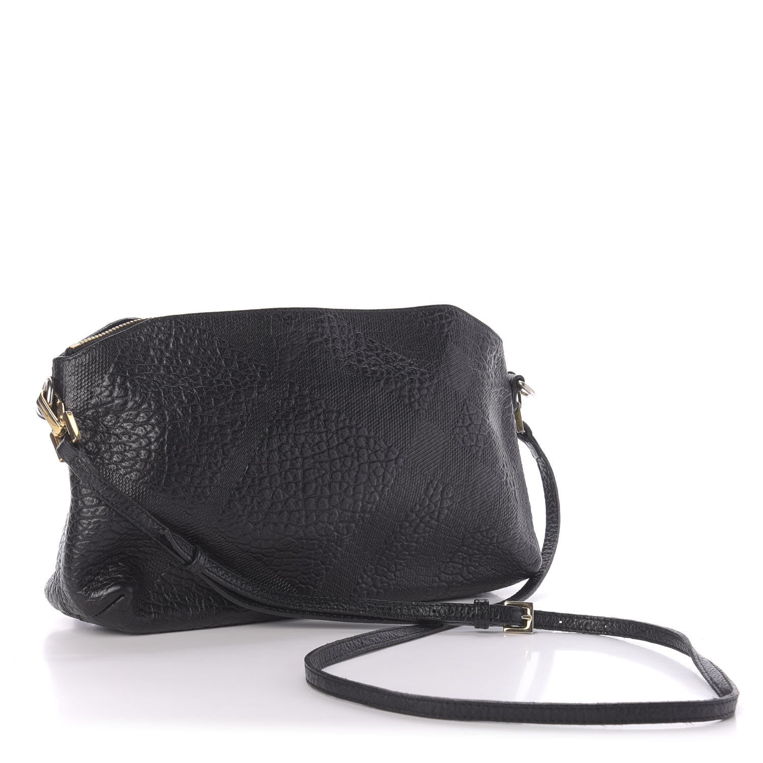 Burberry Signature Grain Calfskin Check Embossed Small Chichester Crossbody Clutch Bag Black 3 of 10