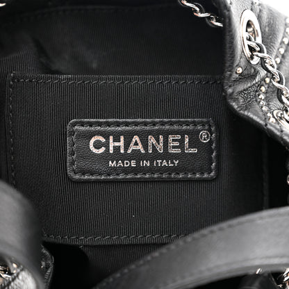 Chanel Calfskin Studded Chevron Quilted Stud Wars Drawstring Bag Black 6 of 11
