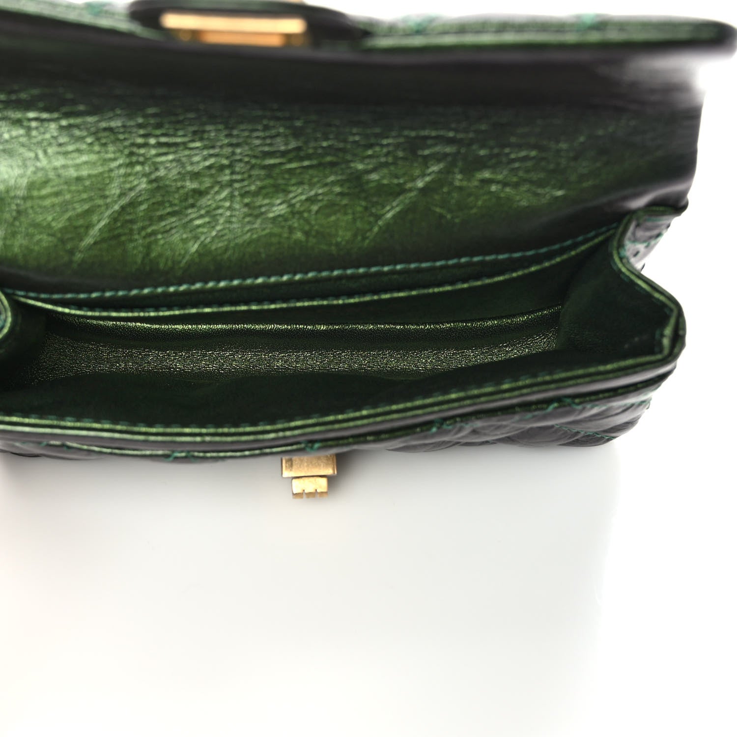 Chanel Metallic Aged Calfskin Quilted 2.55 Reissue Flap Belt Bag Clutch Green 5 of 9