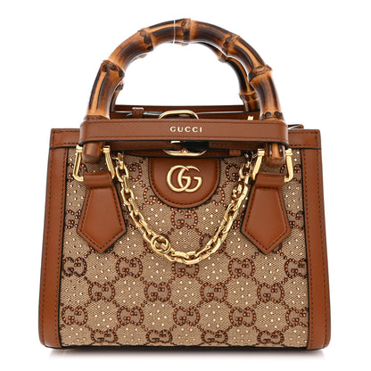 Gucci New Canvas Charisma Calfskin Crystal GG Monogram Mini Diana Tote Bag Camel Ebony 1 of 11