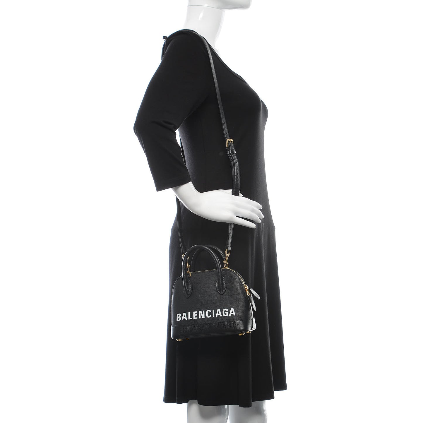 Signature Grained Calfskin XXS Ville Top Handle Bag Black White