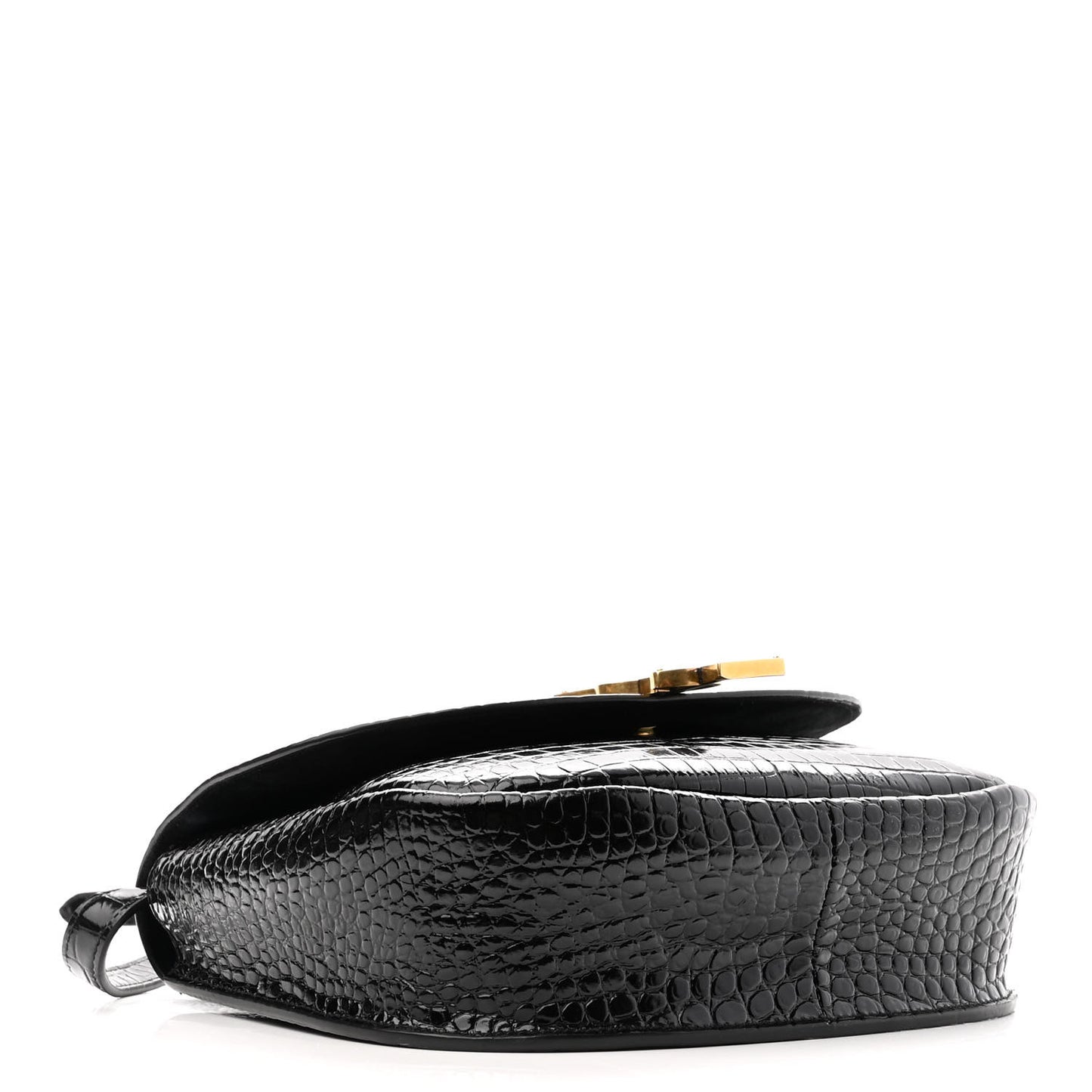 Crocodile Embossed Calfskin Monogram Medium Kaia Satchel Black