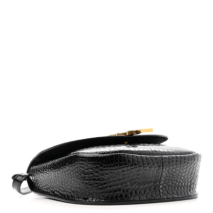 Saint Laurent Crocodile Embossed Calfskin Monogram Medium Kaia Satchel Black 3 of 9