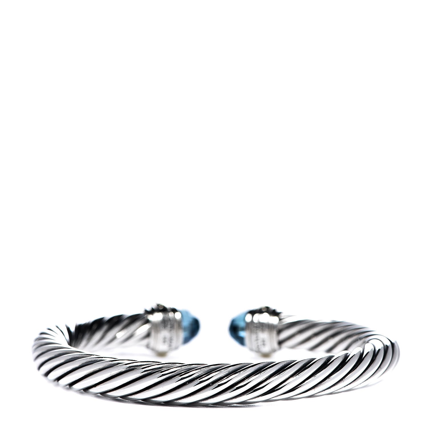 David Yurman Sterling Silver 14K Yellow Gold Blue Topaz 7mm Cable Classics Bracelet 3 of 5
