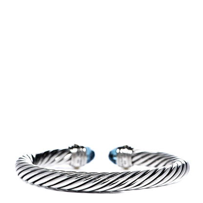 David Yurman Sterling Silver 14K Yellow Gold Blue Topaz 7mm Cable Classics Bracelet 3 of 5