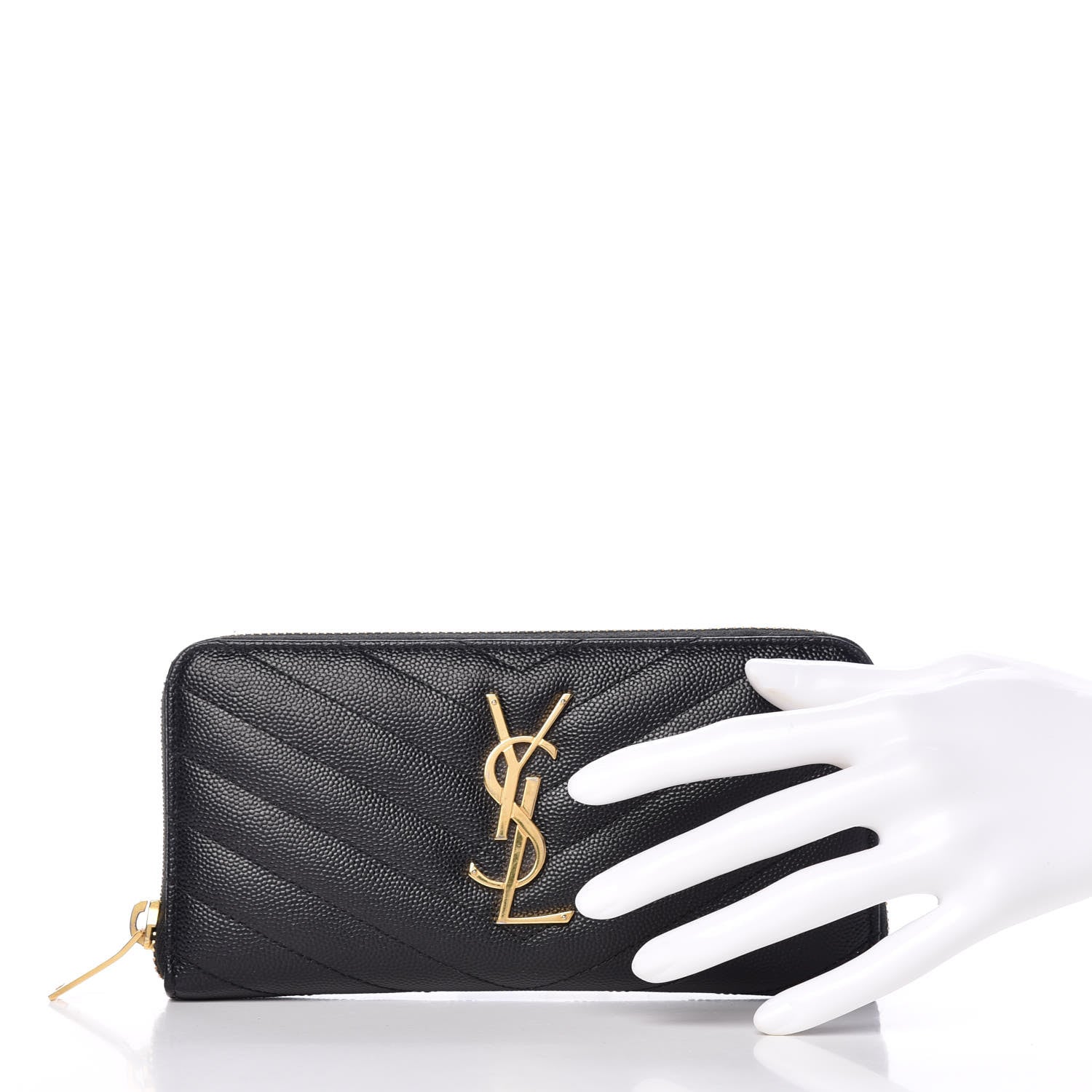 Saint Laurent Grain De Poudre Matelasse Chevron Monogram Zip Around Wallet Black 2 of 9