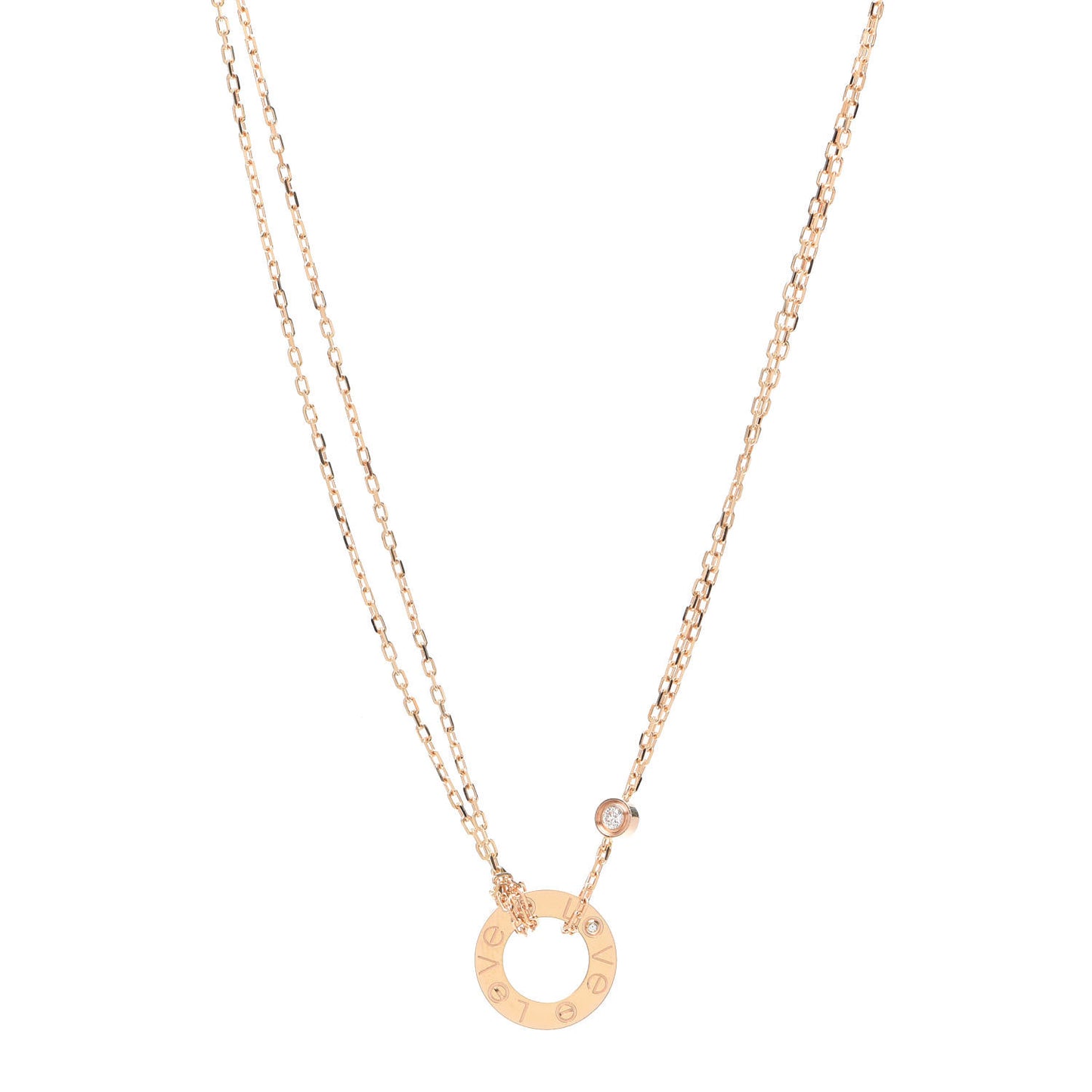18K Pink Gold 2 Diamond LOVE Necklace