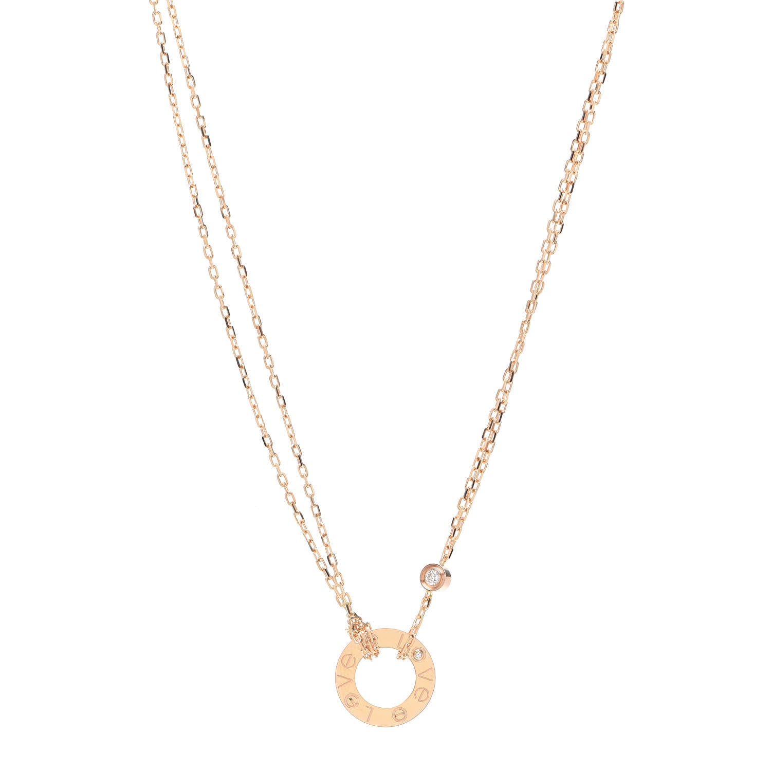Cartier 18K Pink Gold 2 Diamond LOVE Necklace 1 of 6
