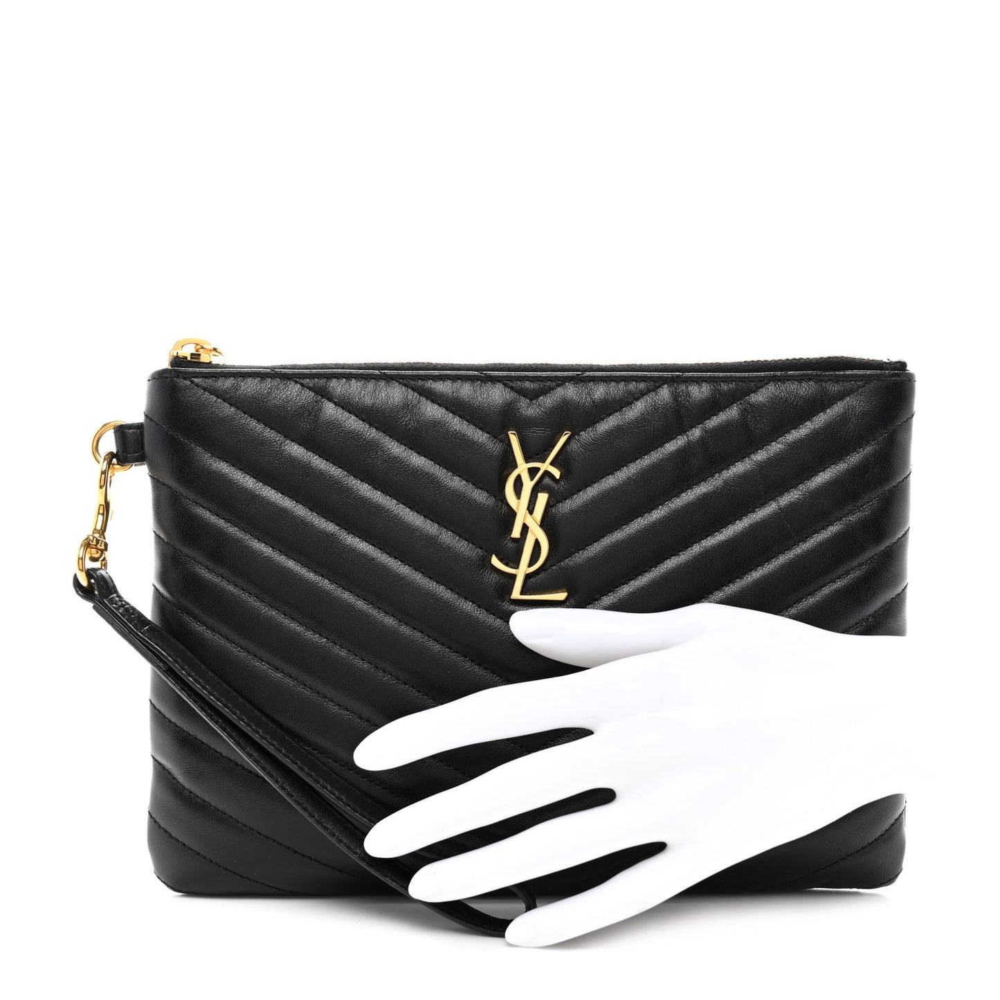 Calfskin Matelasse Chevron Monogram A5 Wristlet Black