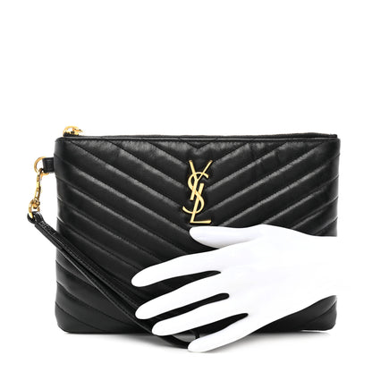Saint Laurent Calfskin Matelasse Chevron Monogram A5 Wristlet Black 2 of 8