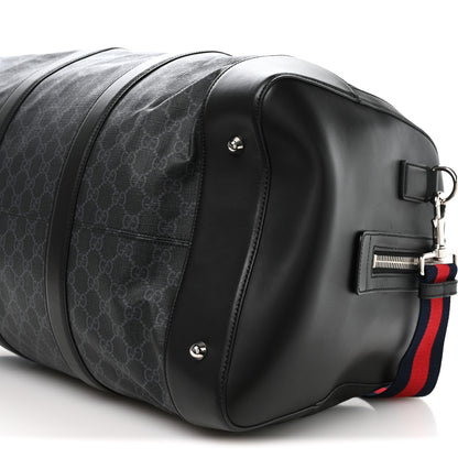 Gucci Soft GG Supreme Monogram Appia Calfskin Web Large Carry On Duffle Bag Black Grey 9 of 9