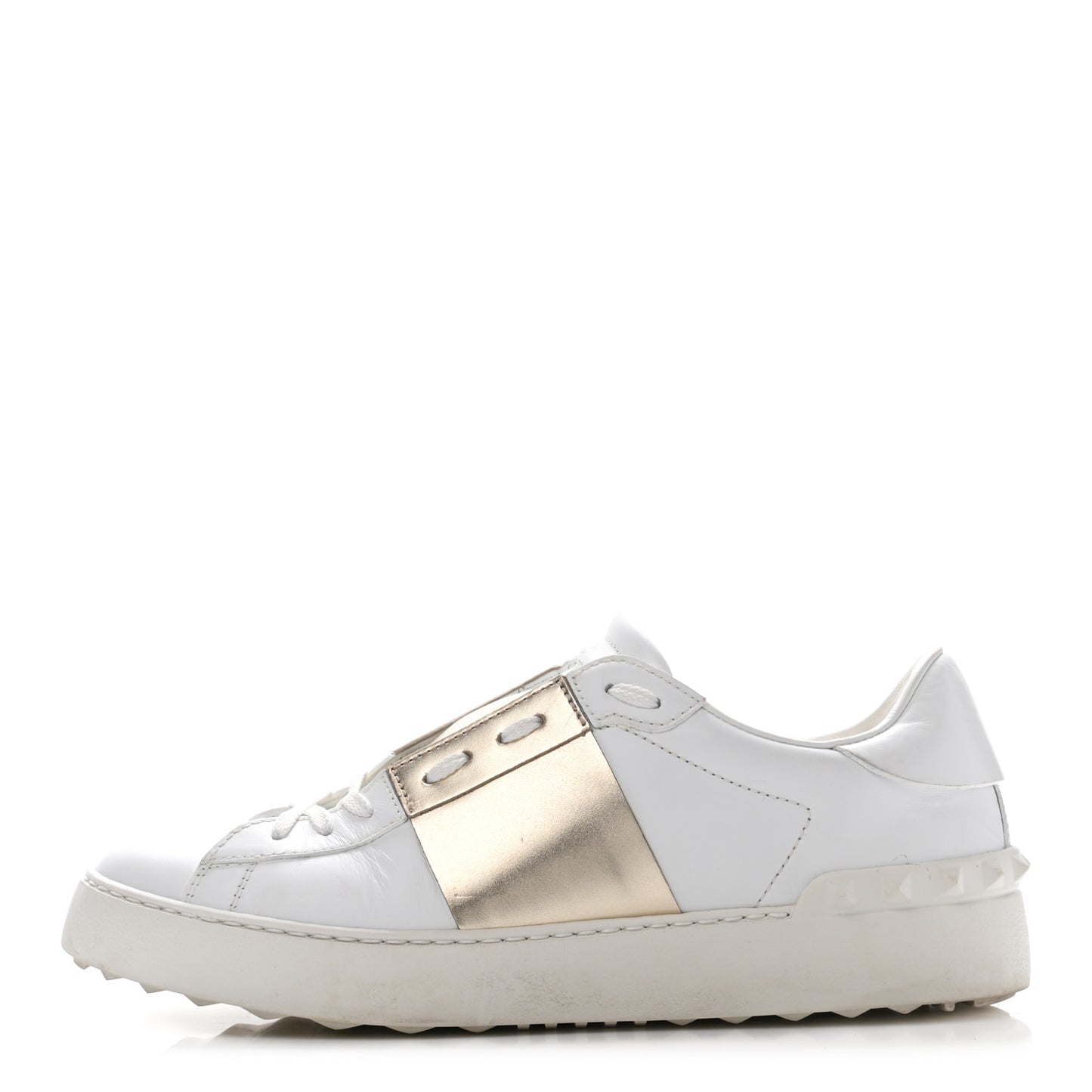 Calfskin Rockstud Open Sneakers 39.5 White Pewter