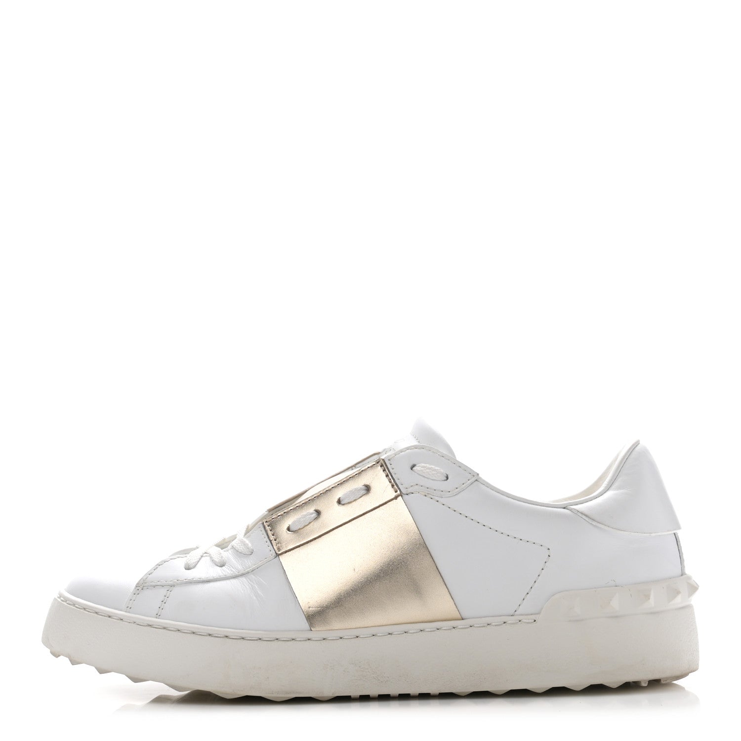 Valentino Garavani Calfskin Rockstud Open Sneakers 39.5 White Pewter 1 of 9