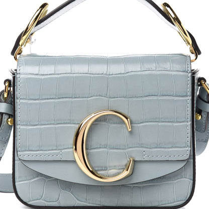 Chloe Calfskin Crocodile Embossed Mini C Double Carry Faded Blue 10 of 10