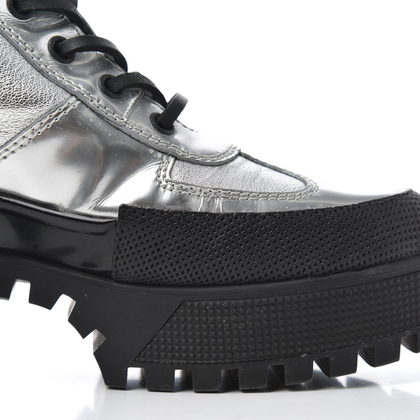 Patent Calfskin Spaceship Laureate Platform Desert Boots 37.5 Silver