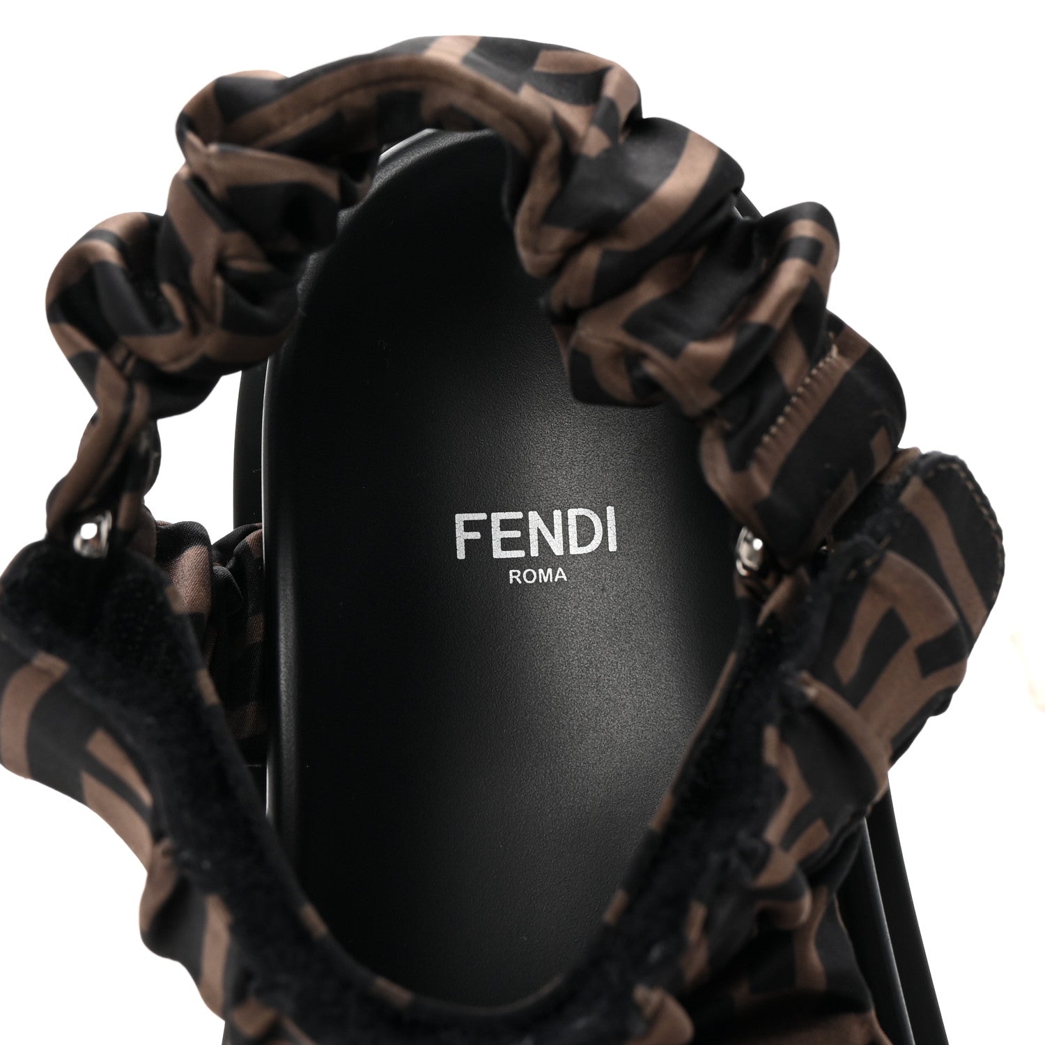 Fendi Satin FF Ruched Sandals 37.5 Tobacco Black 8 of 8