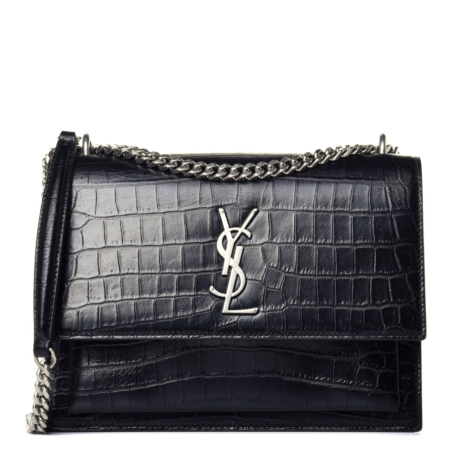 Saint Laurent Calfskin Crocodile Embossed Medium Monogram Sunset Black 1 of 8
