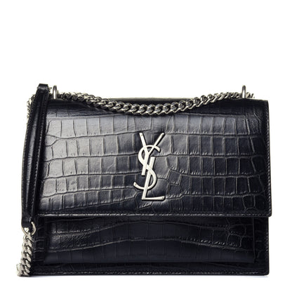 Saint Laurent Calfskin Crocodile Embossed Medium Monogram Sunset Black 1 of 8