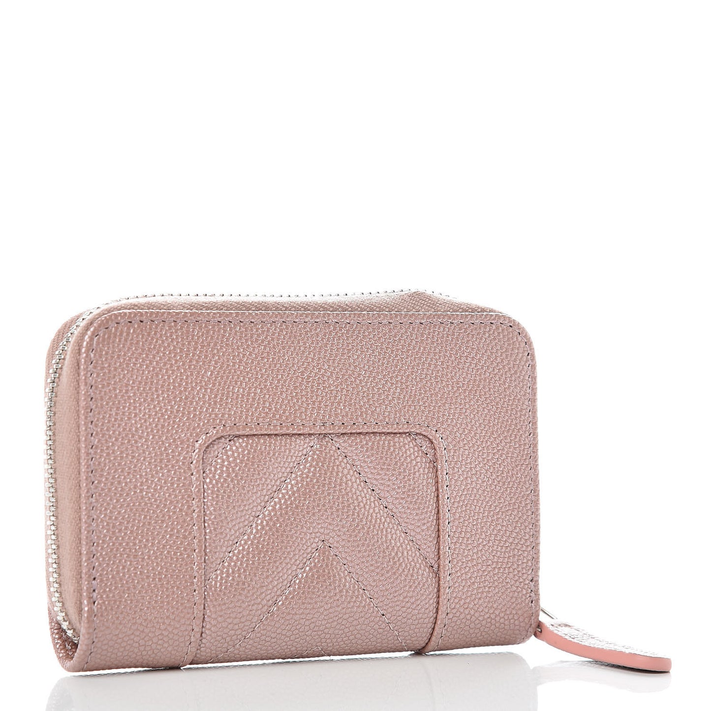 Metallic Caviar Chevron Quilted Vintage Mademoiselle Zip Coin Purse Pink