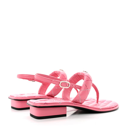Chanel Lambskin Crystal Stitched CC Thong Sandals 35 Pink 4 of 12