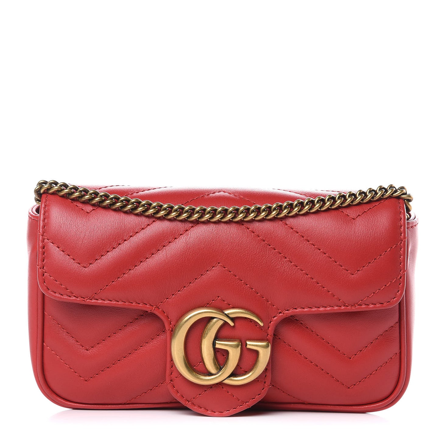 Calfskin Matelasse Super Mini GG Marmont Shoulder Bag Hibiscus Red