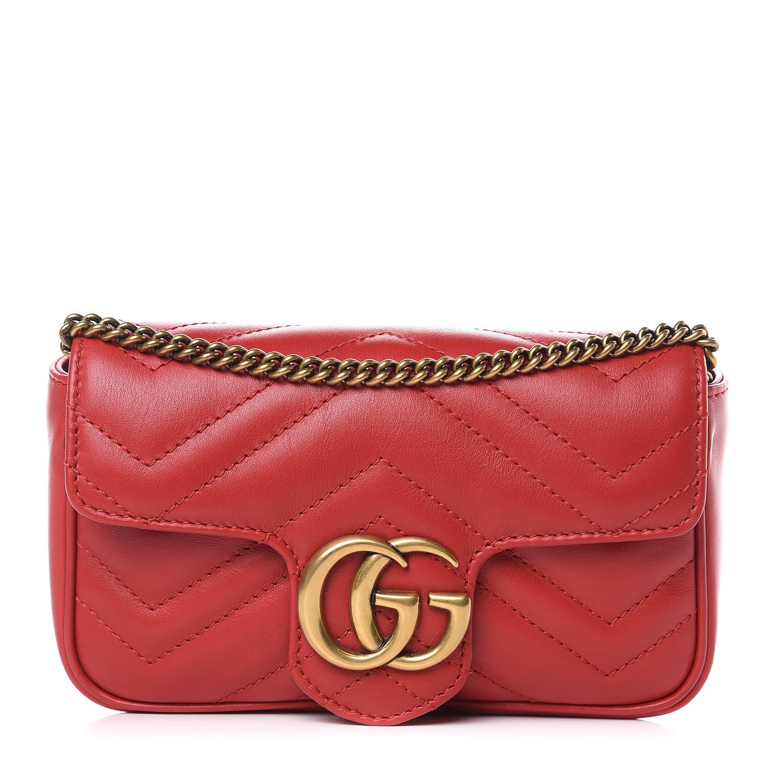 Gucci Calfskin Matelasse Super Mini GG Marmont Shoulder Bag Hibiscus Red 1 of 11