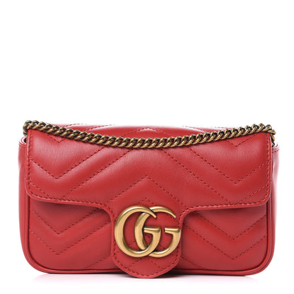 Gucci Calfskin Matelasse Super Mini GG Marmont Shoulder Bag Hibiscus Red 1 of 11