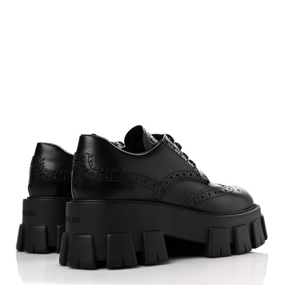 Prada Spazzolato Rois Brogue Monolith 55mm Derby Loafers 37.5 Black 4 of 7