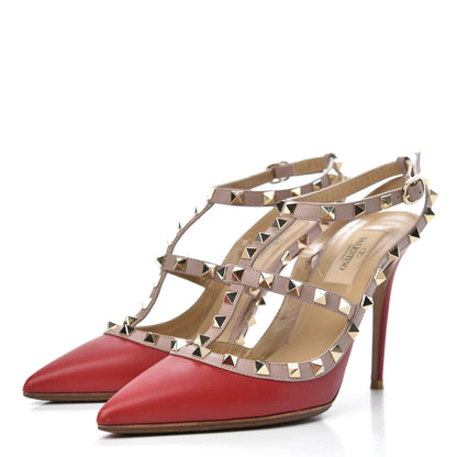 Valentino Garavani Nappa Rockstud Ankle Strap Pumps 38 Red Poudre 3 of 12