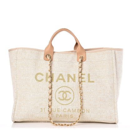 Chanel Canvas Large Deauville Tote Light Beige 1 of 8