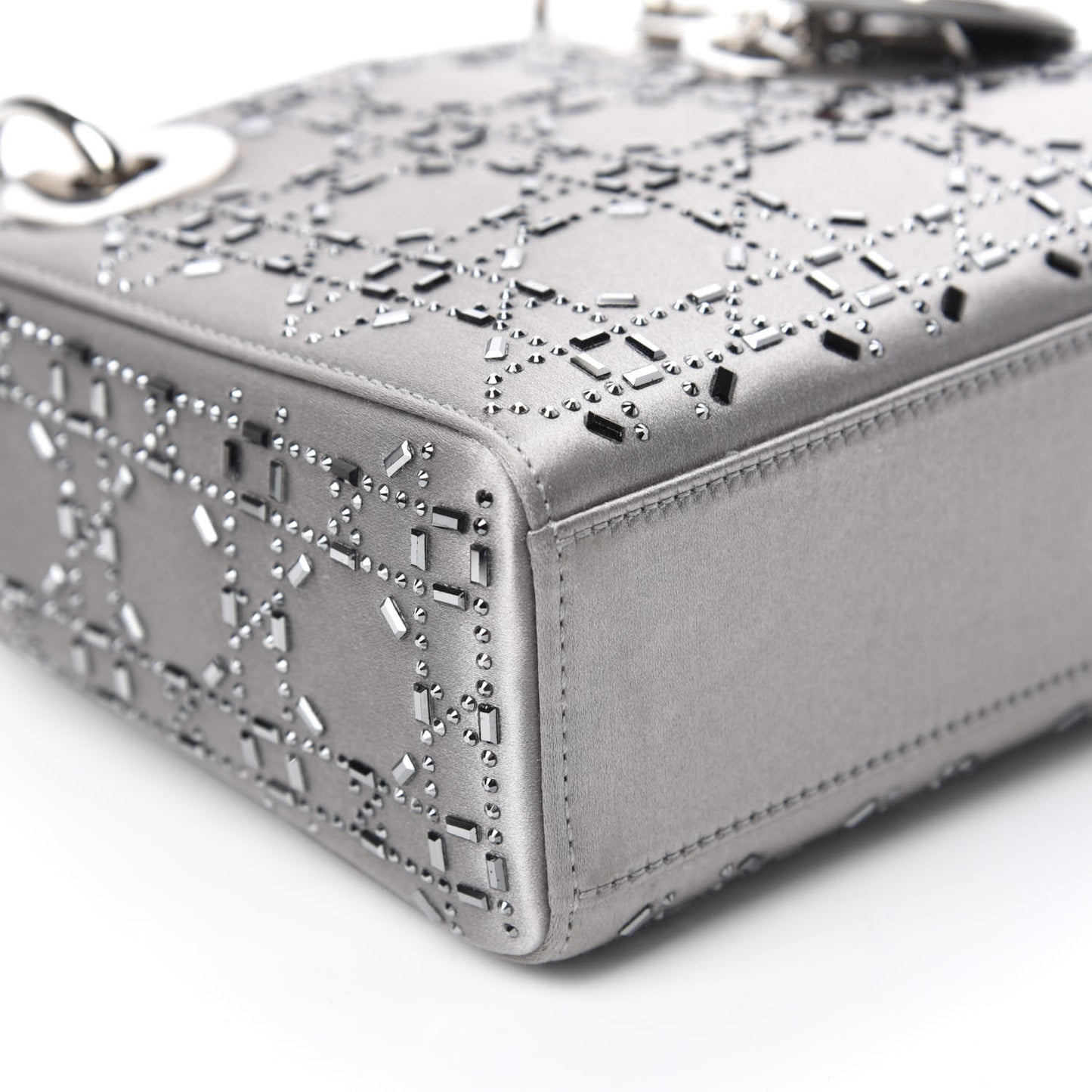 Satin Crystal Cannage Mini Lady Dior Gray