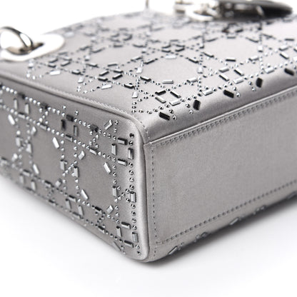 Christian Dior Satin Crystal Cannage Mini Lady Dior Gray 7 of 9
