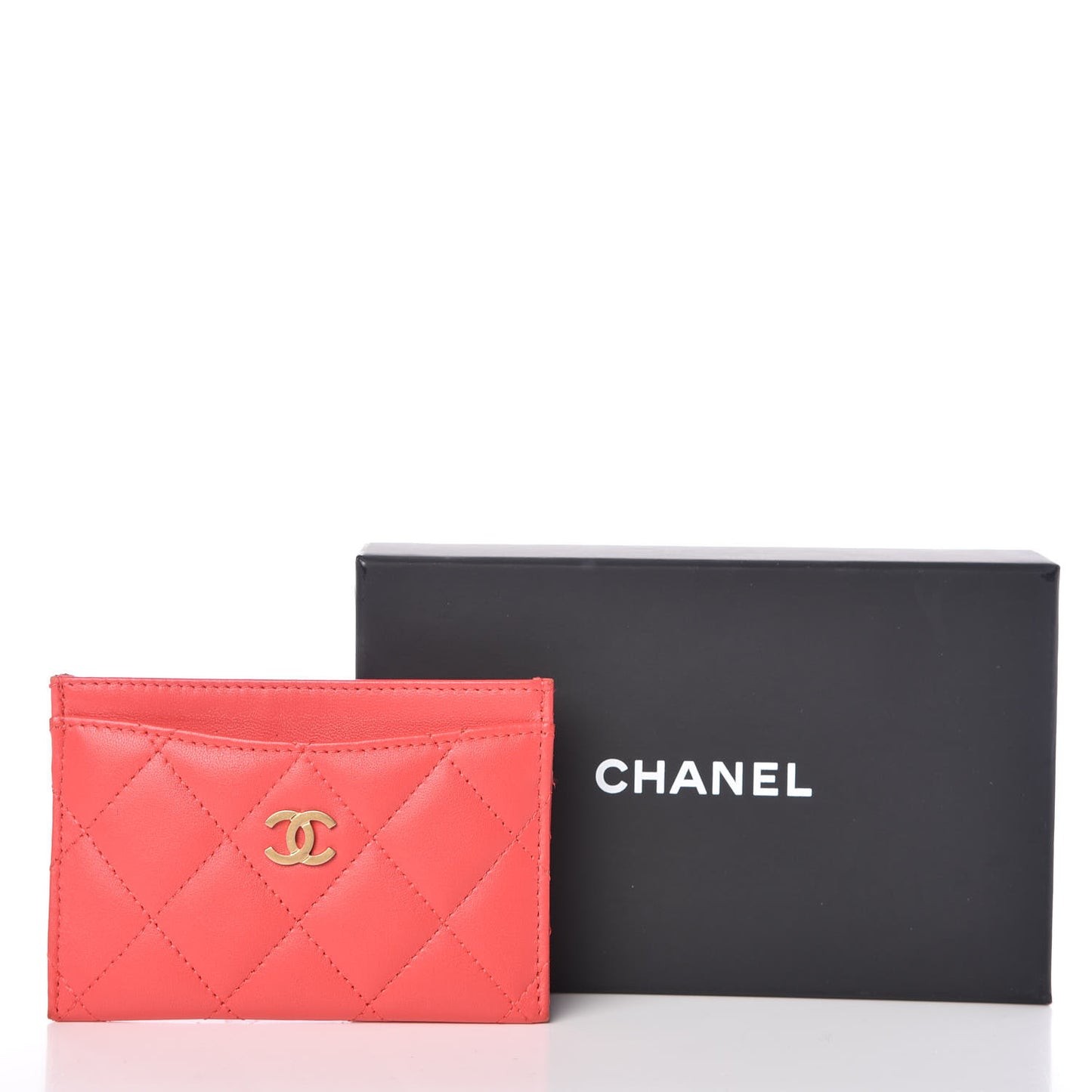 Lambskin Quilted Card Holder Red